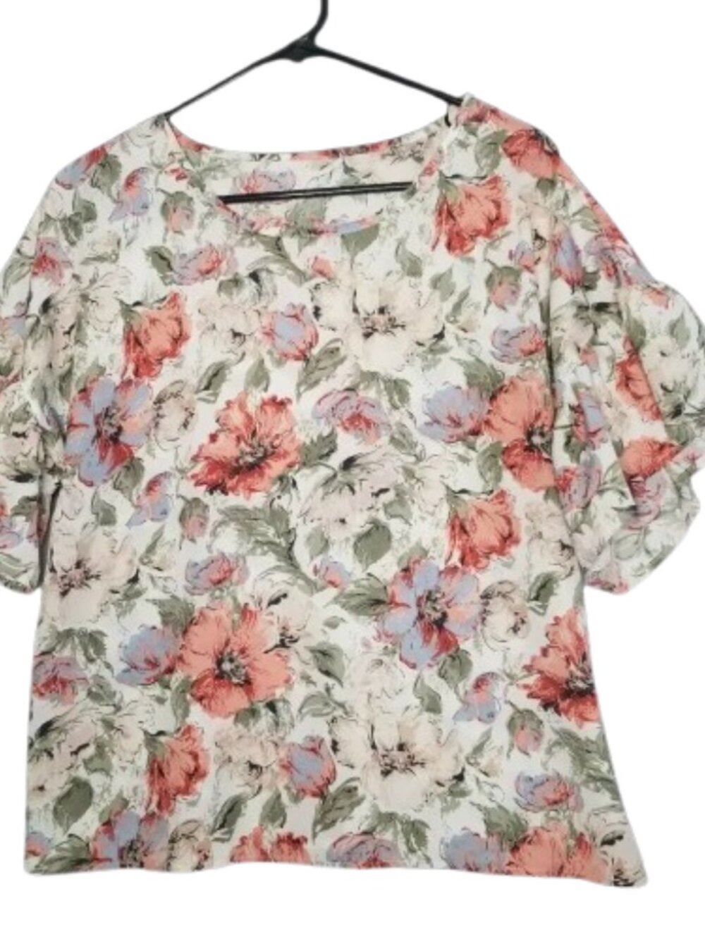 💚3/$15 Gomorn Floral Blouse Ruffle Short Sleeve Large